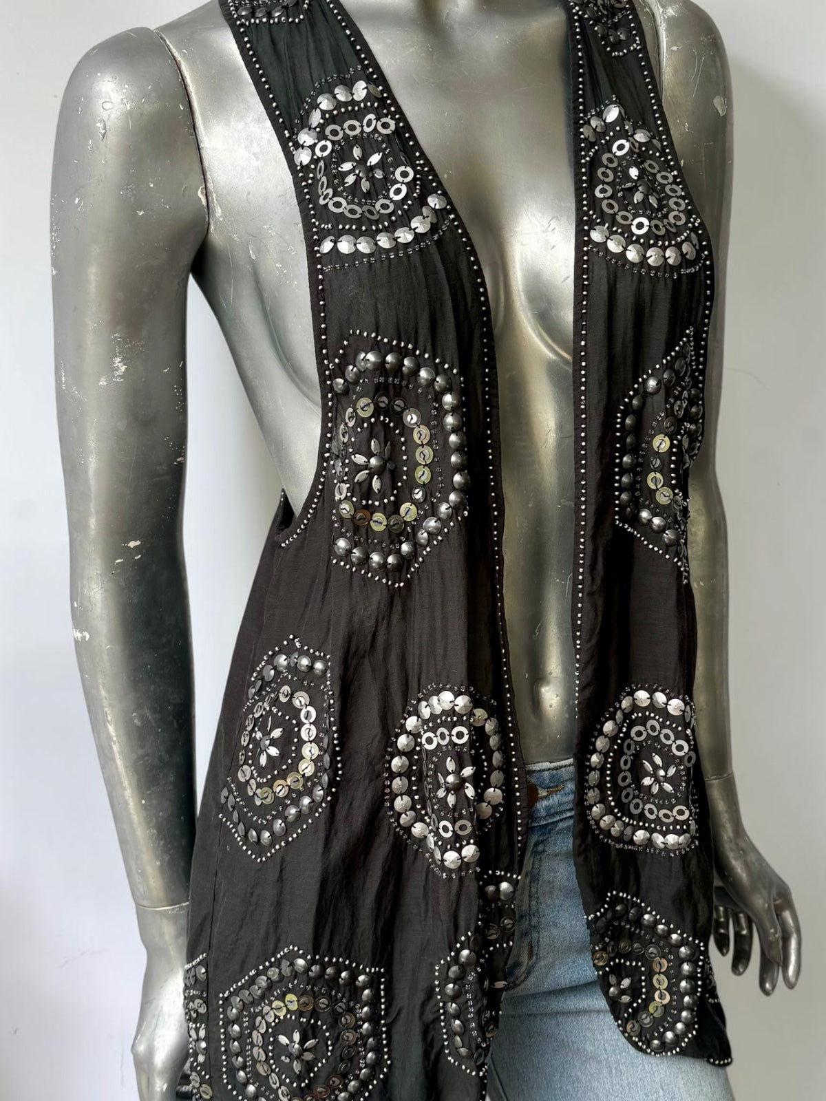 Vintage Eastern Princess black beaded silk vest detail