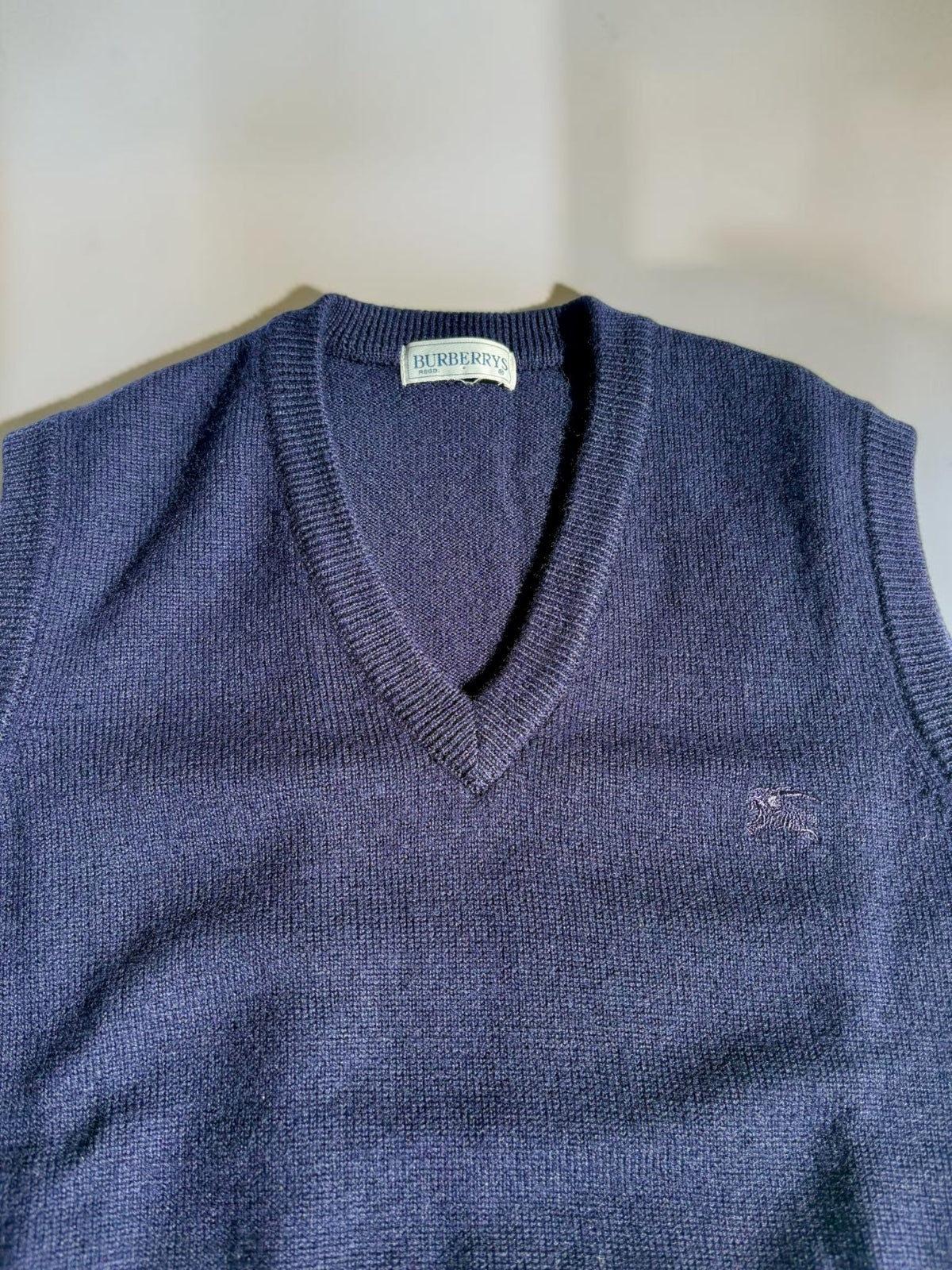 Vintage Burberrys navy knit vest label