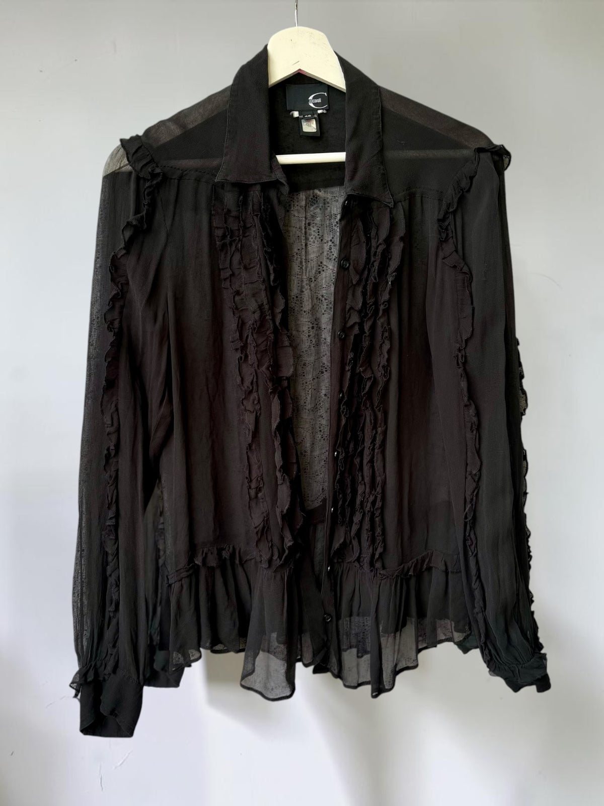 Vintage Just Cavalli black ruffle top detail