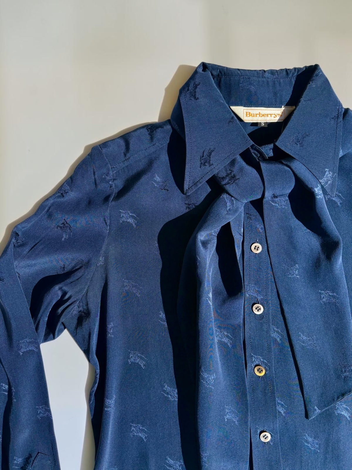 Vintage Burberrys navy silk shirt jacquard print
