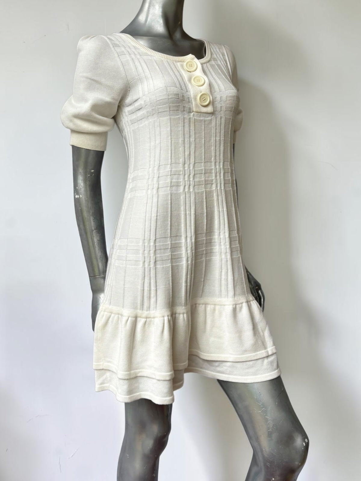 Vintage Burberry London cream knit shift dress pintuck stripe