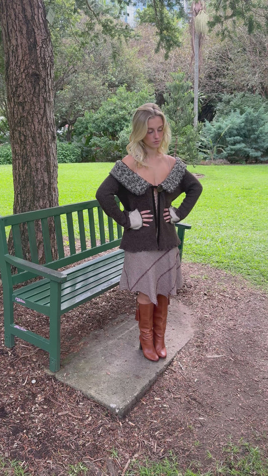 Vintage Caro Fellini Brown Cardigan | Y2K Knit Sweater