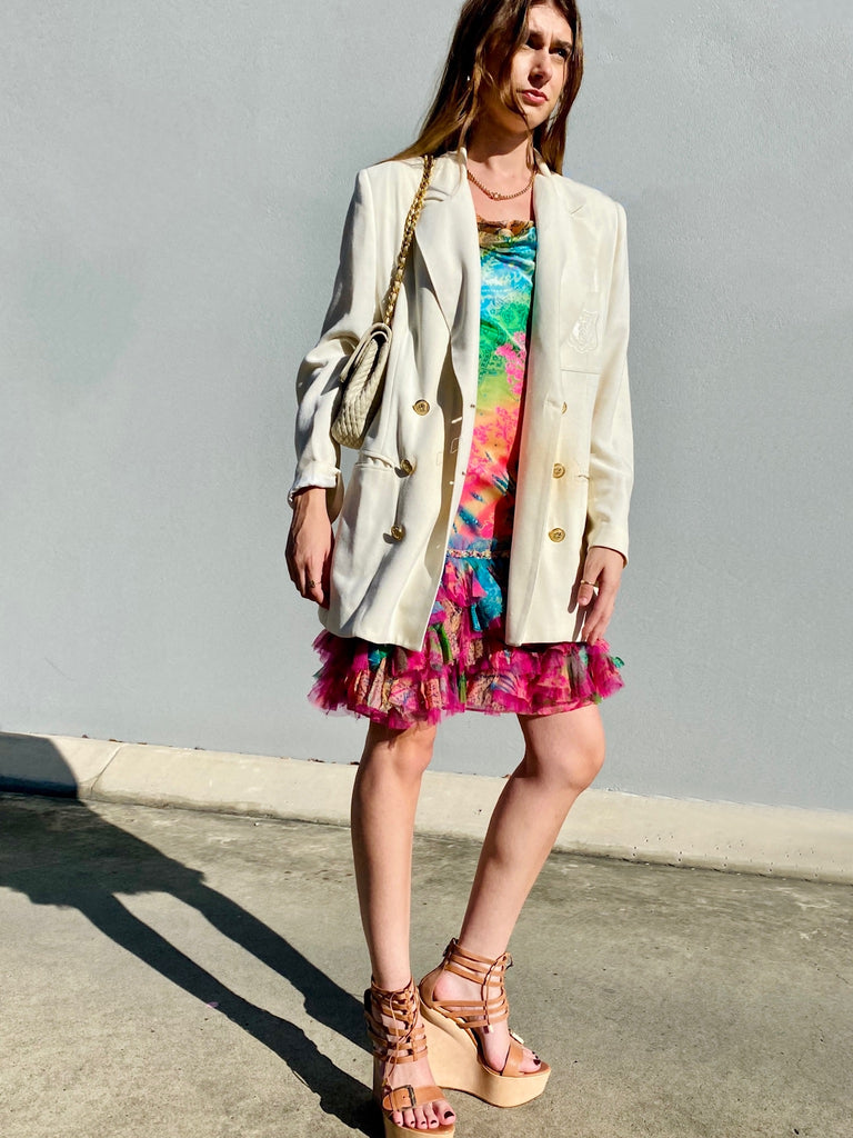 Vintage Cream Crepe Double Breasted Blazer