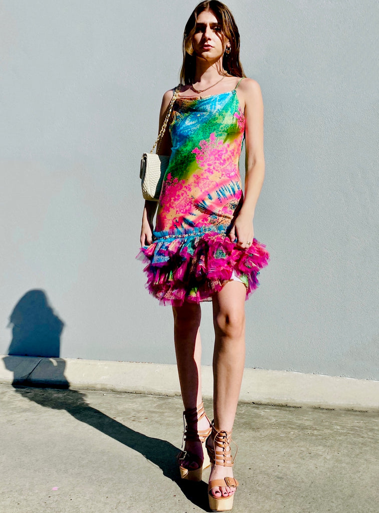 Vintage Diane Fres Silk Bias Cut Hand Painted Slip Dress